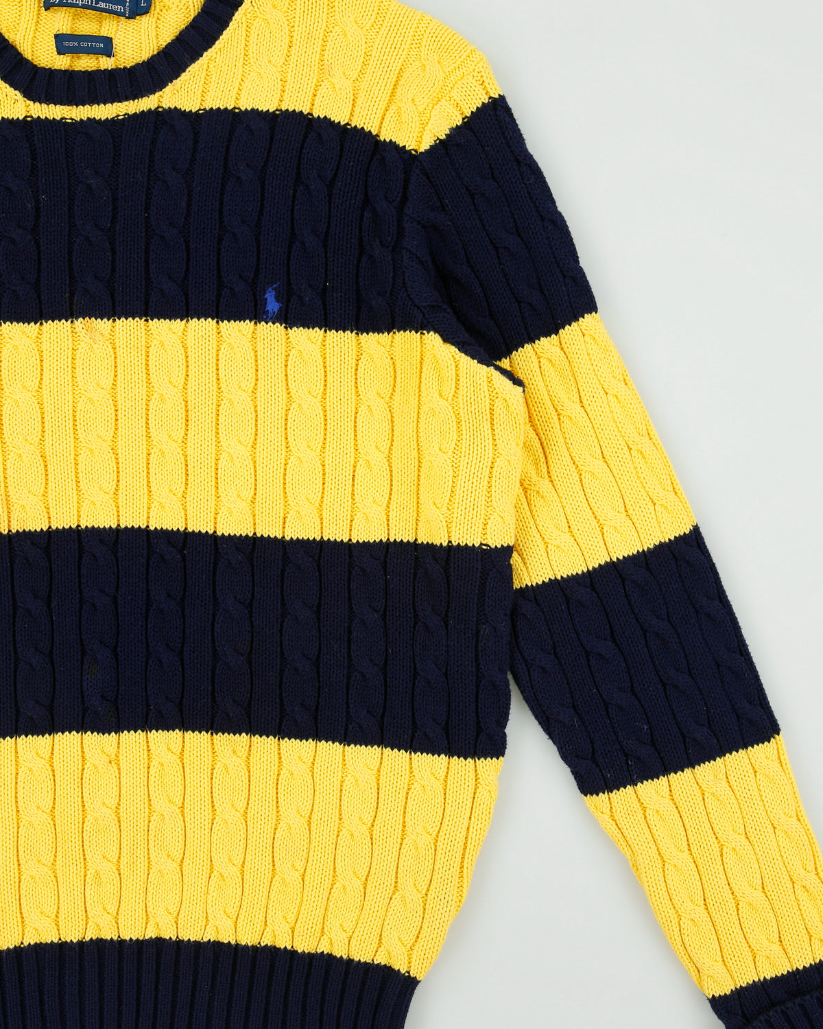 Vintage Y2K 00s Polo Ralph Lauren Iconic Striped Cable Knit Crewneck Jumper - L