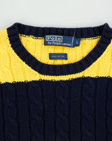 Vintage Y2K 00s Polo Ralph Lauren Iconic Striped Cable Knit Crewneck Jumper - L