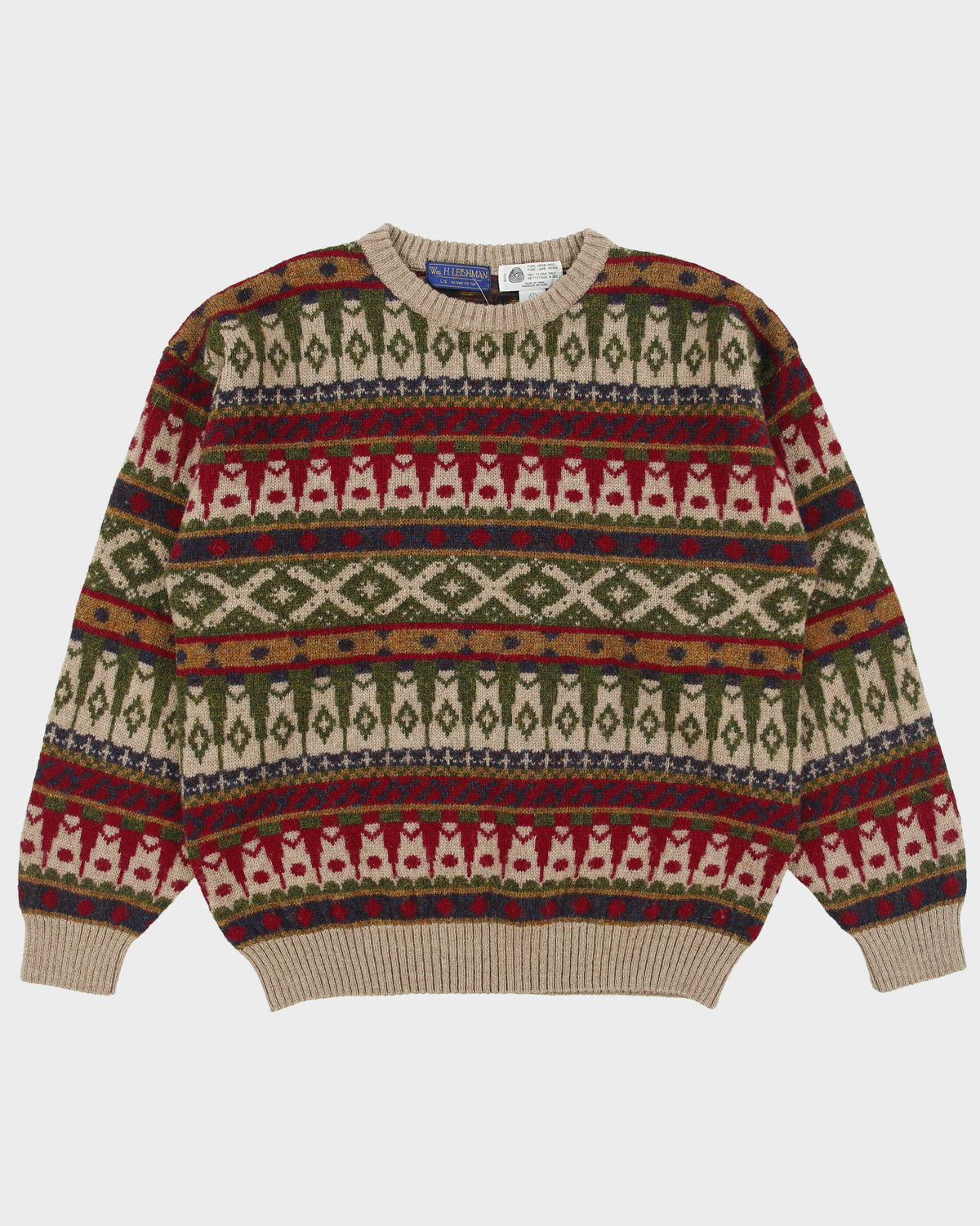Vintage 1990s Wm. H. Leisham Wool Patterned Chunky Knit Jumper - L