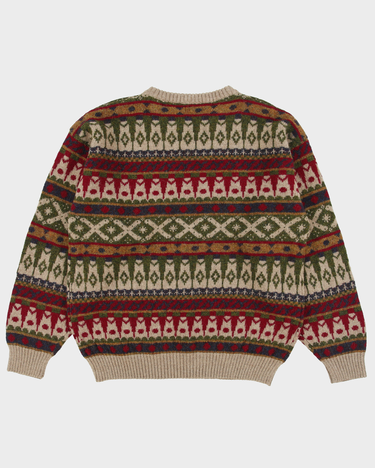 Vintage 1990s Wm. H. Leisham Wool Patterned Chunky Knit Jumper - L