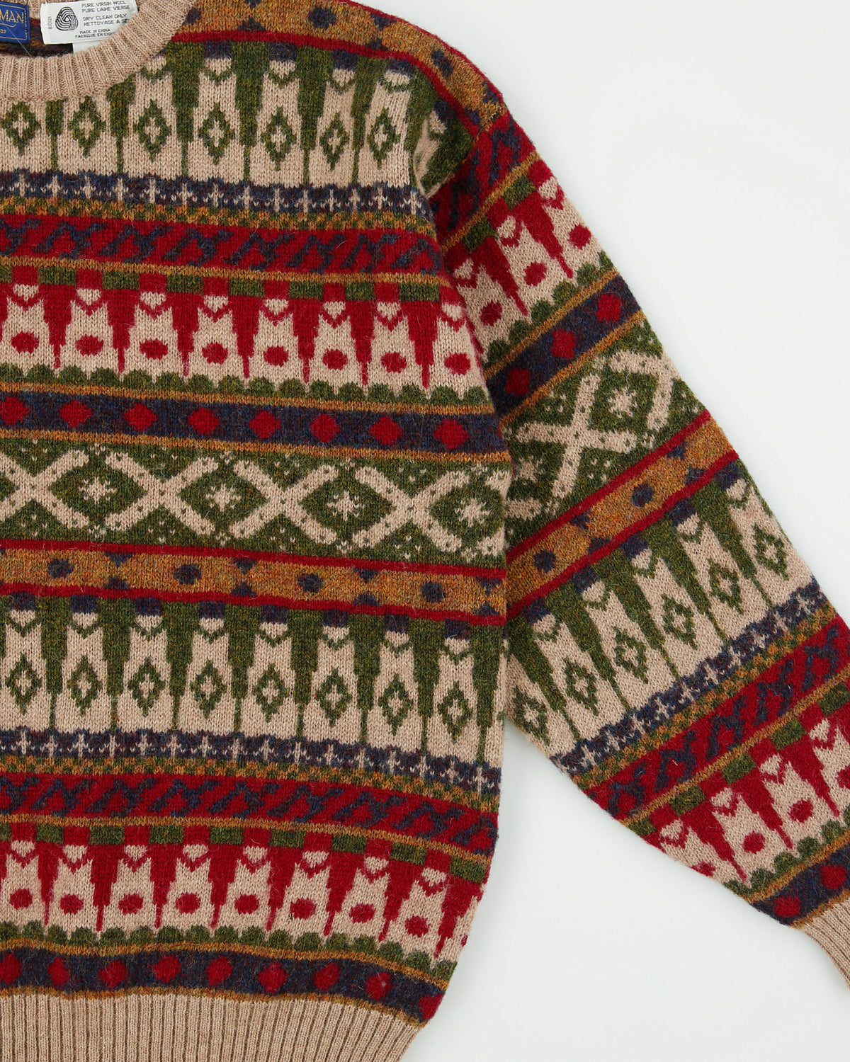 Vintage 1990s Wm. H. Leisham Wool Patterned Chunky Knit Jumper - L