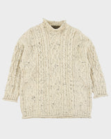 Vintage Inis Crafts Made In Ireland Speckled Wool Aran Knit High Neck Jumper - M