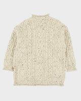 Vintage Inis Crafts Made In Ireland Speckled Wool Aran Knit High Neck Jumper - M