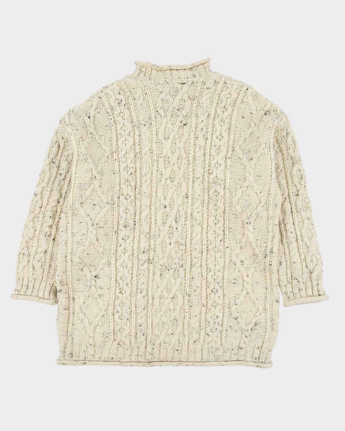 Vintage Inis Crafts Made In Ireland Speckled Wool Aran Knit High Neck Jumper - M