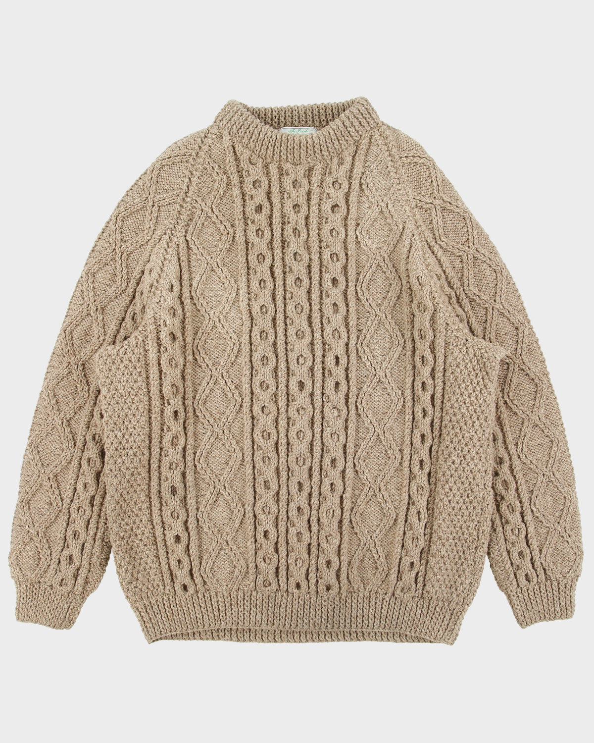 Vintage Erin Knitwear Made In Ireland Wool Aran Cable Knit Chunky Heavyweight Jumper - XL