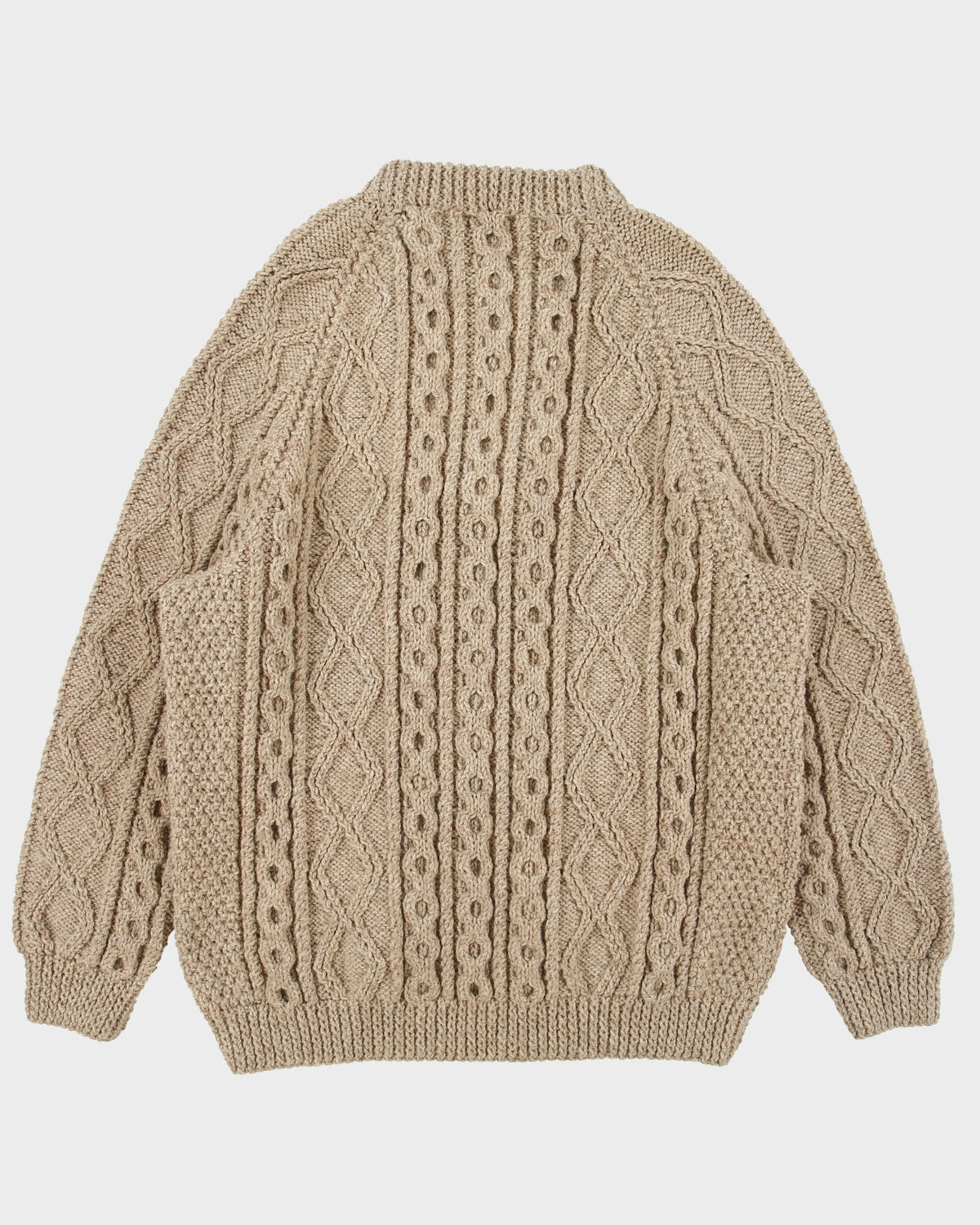 Vintage Erin Knitwear Made In Ireland Wool Aran Cable Knit Chunky Heavyweight Jumper - XL