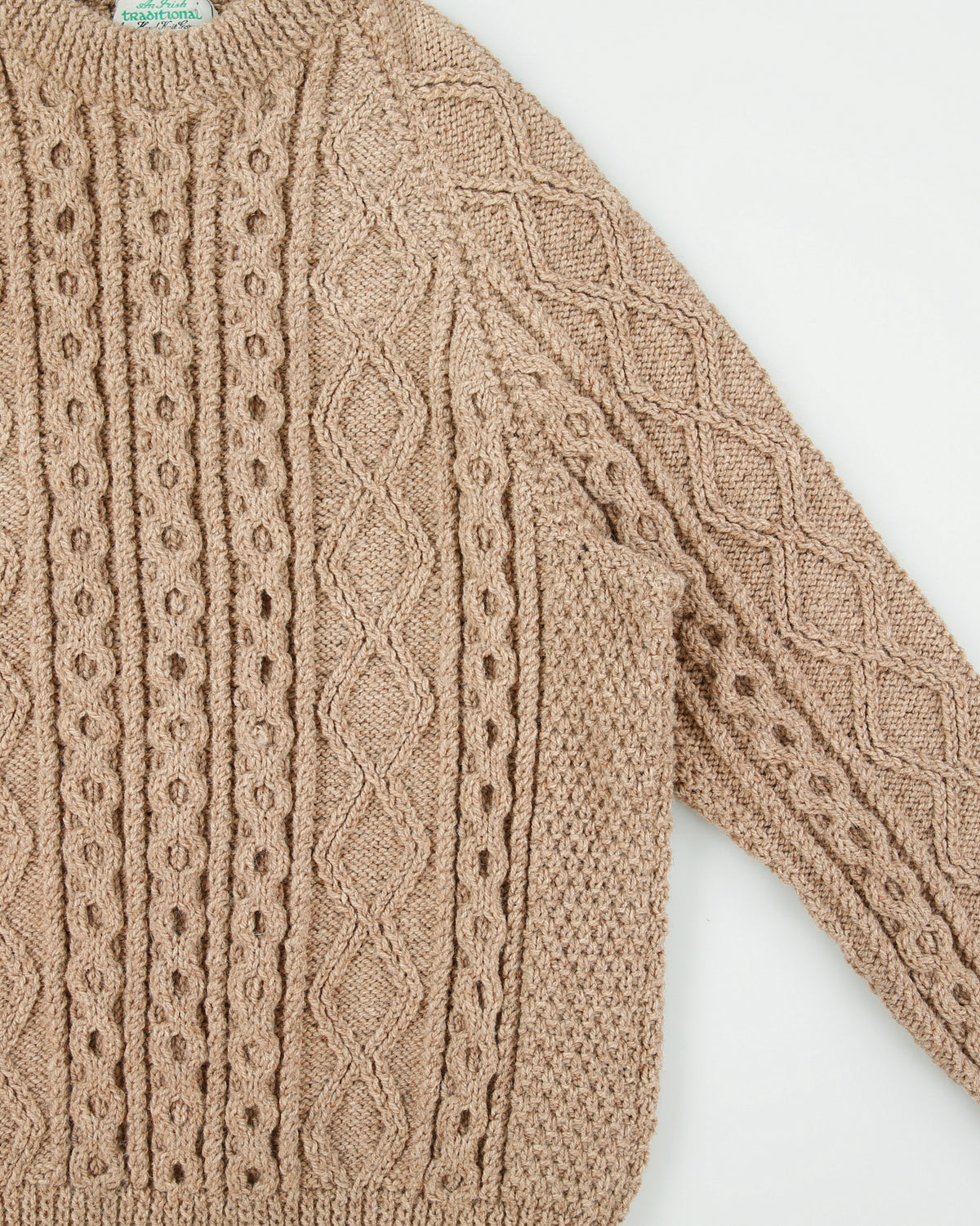 Vintage Erin Knitwear Made In Ireland Wool Aran Cable Knit Chunky Heavyweight Jumper - XL