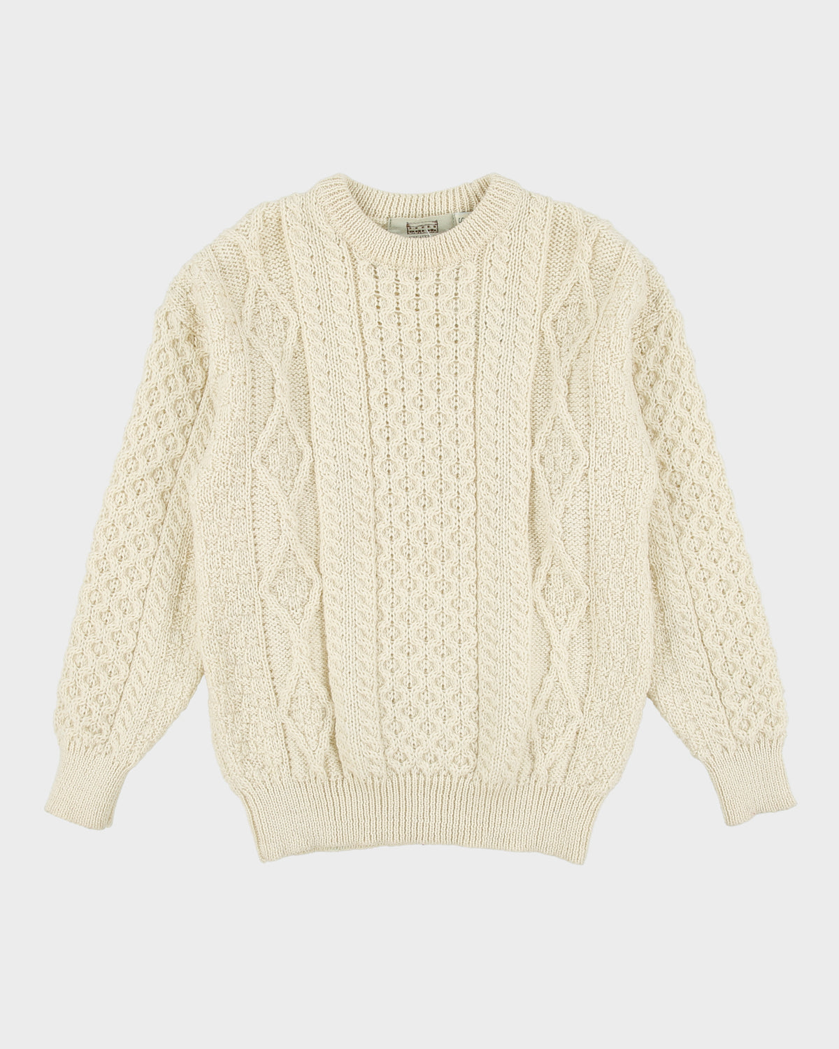 Vintage Aran Sweater Market Made In Ireland Wool Aran Knit Chunky Jumper - S