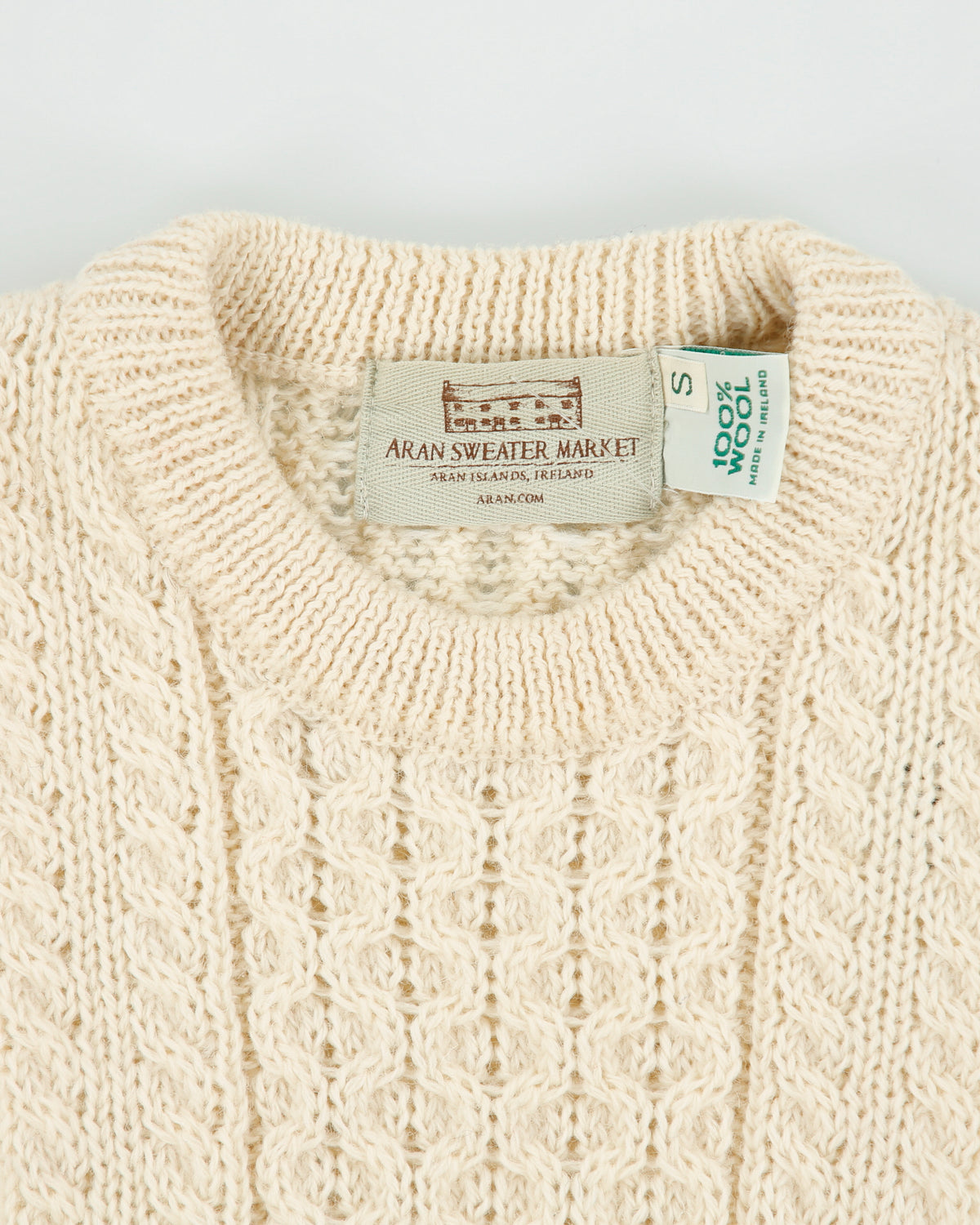 Vintage Aran Sweater Market Made In Ireland Wool Aran Knit Chunky Jumper - S