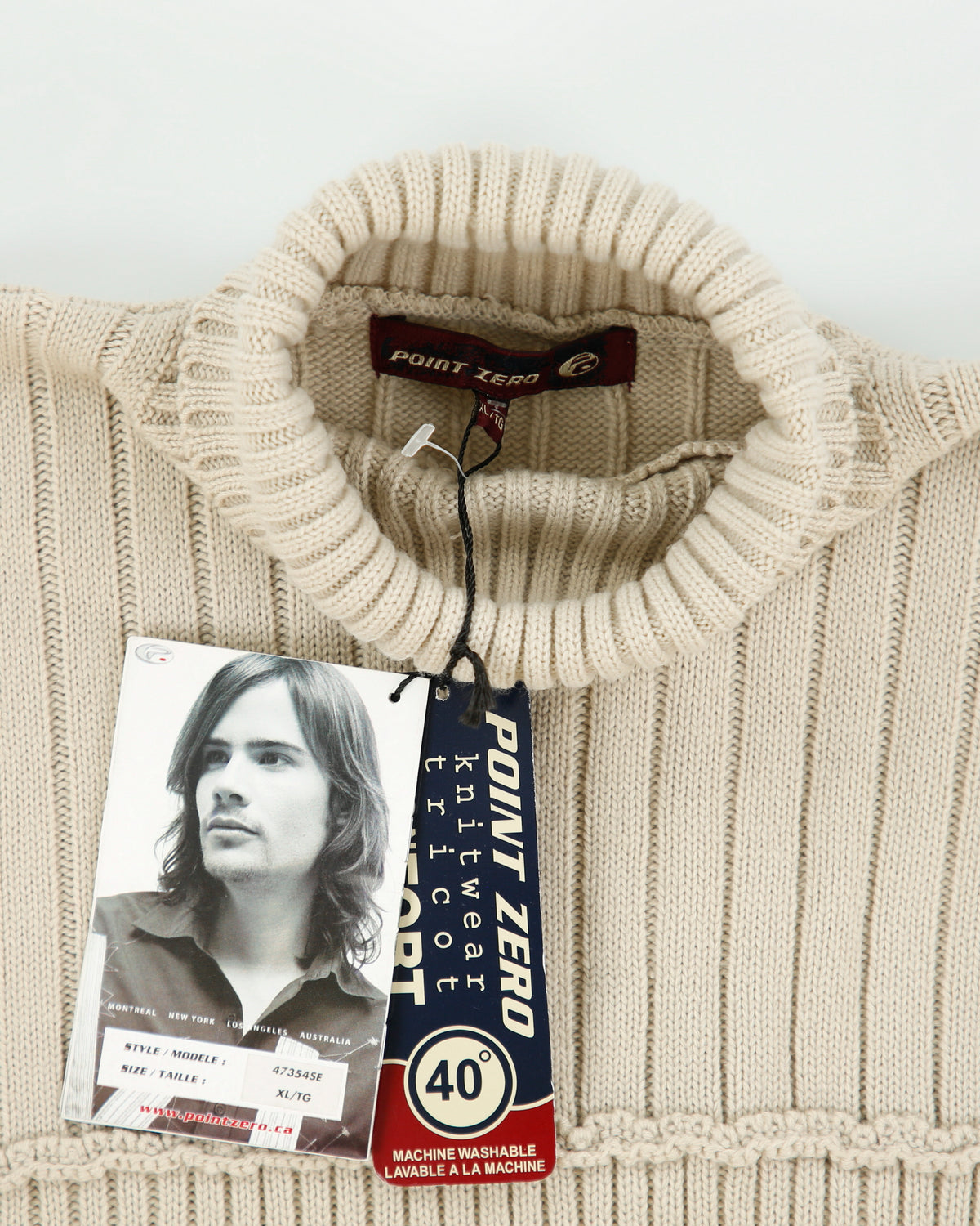 DSWT Vintage F/W 2003 Y2K Point Zero Chunky Ribbed Knit Roll Neck Jumper - XL