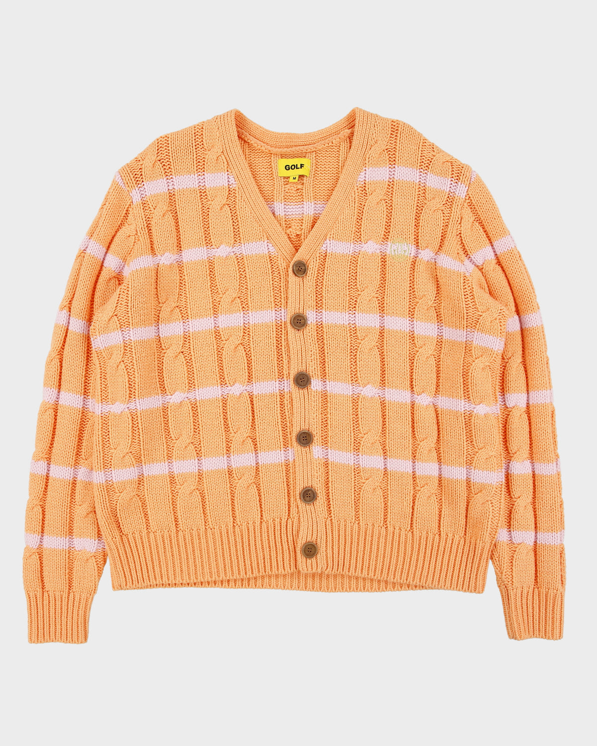 F/W 2022 GOLF WANG Apricot Grand Logo Wool Blend Cable Knit Striped Cardigan - M