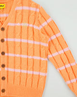 F/W 2022 GOLF WANG Apricot Grand Logo Wool Blend Cable Knit Striped Cardigan - M