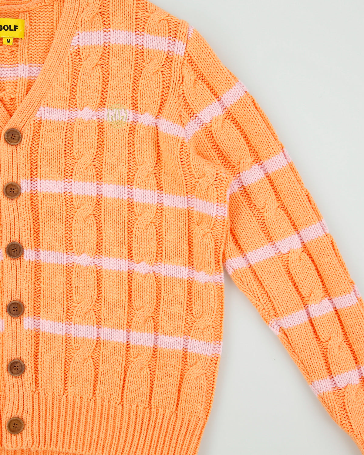 F/W 2022 GOLF WANG Apricot Grand Logo Wool Blend Cable Knit Striped Cardigan - M