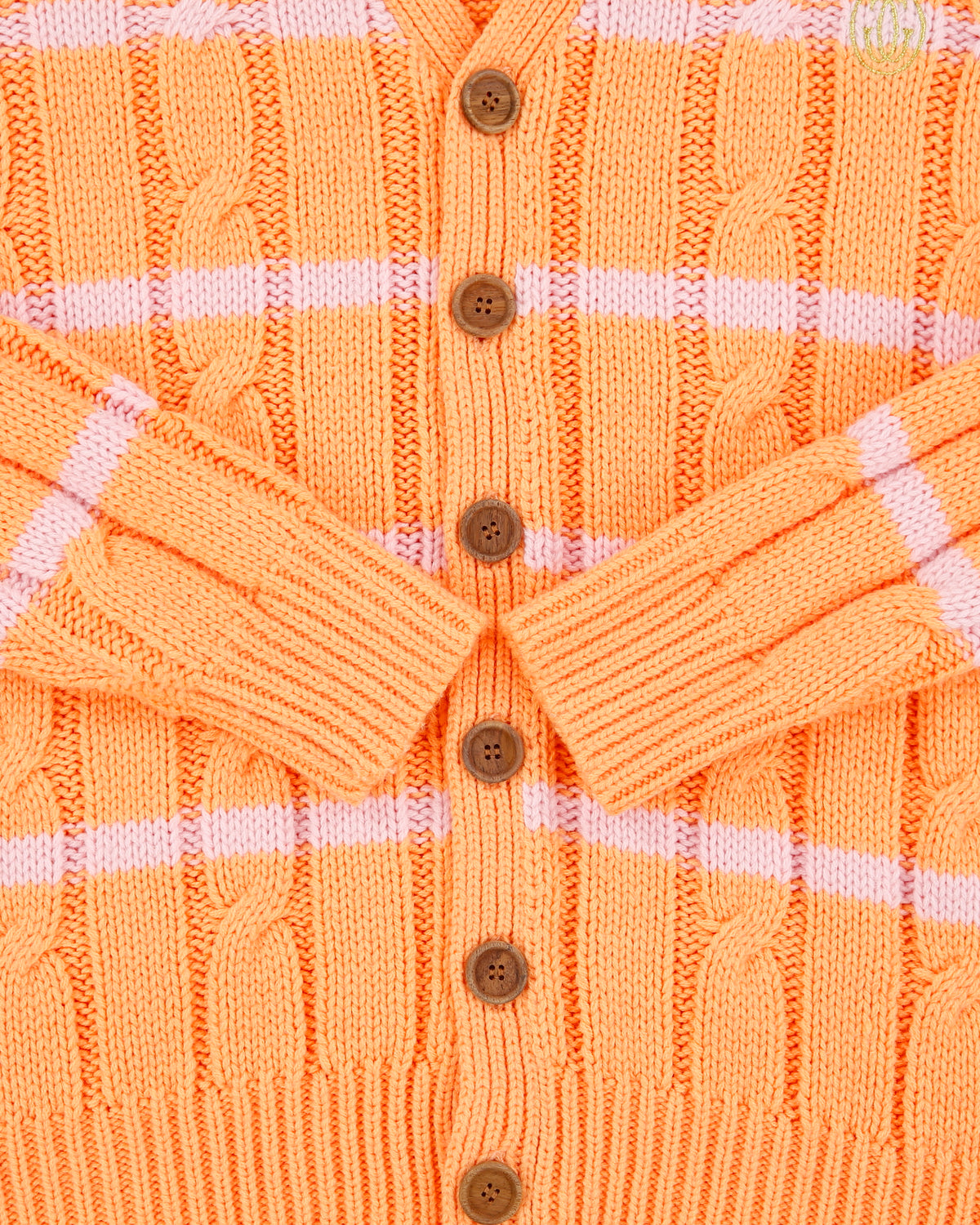F/W 2022 GOLF WANG Apricot Grand Logo Wool Blend Cable Knit Striped Cardigan - M