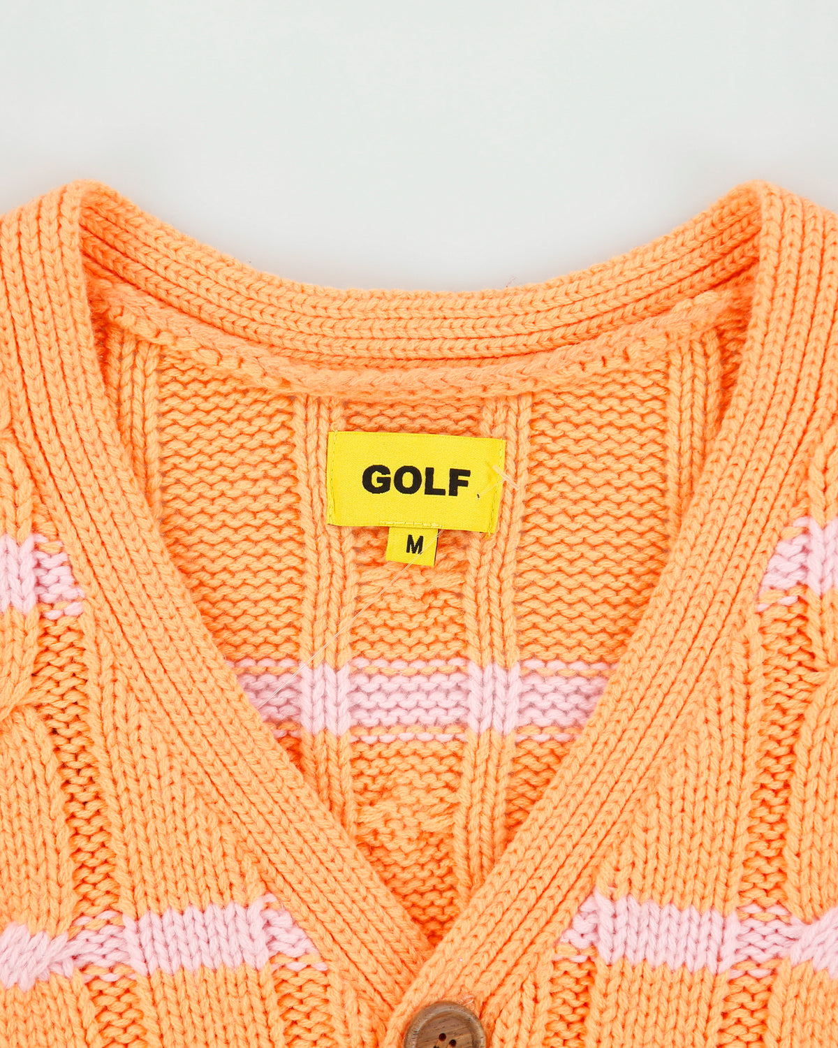 F/W 2022 GOLF WANG Apricot Grand Logo Wool Blend Cable Knit Striped Cardigan - M