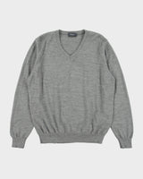 Maerz Muenchen Marl Grey Merino Wool Knit V-Neck Jumper - L