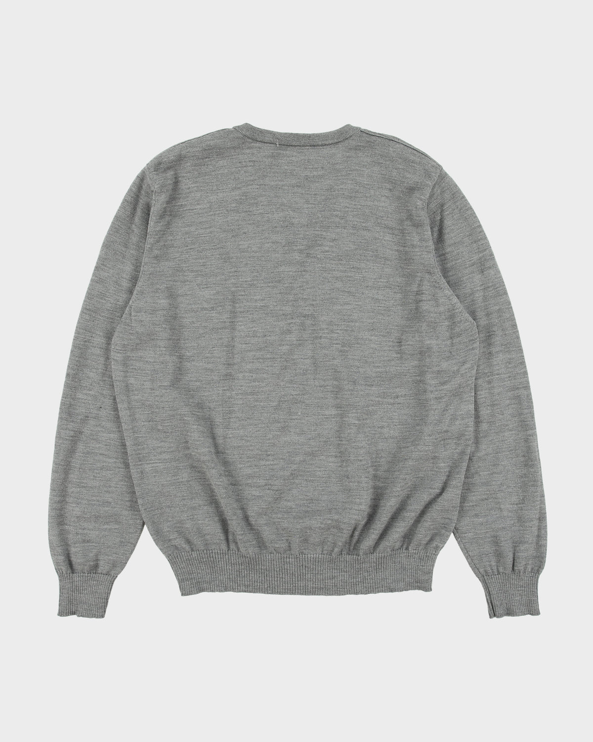 Maerz Muenchen Marl Grey Merino Wool Knit V-Neck Jumper - L