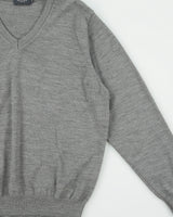 Maerz Muenchen Marl Grey Merino Wool Knit V-Neck Jumper - L