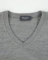 Maerz Muenchen Marl Grey Merino Wool Knit V-Neck Jumper - L