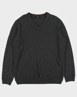 Vintage Hugo Boss Marl Grey Yak Wool Blend Knit Daffino V-Neck Jumper - XXL