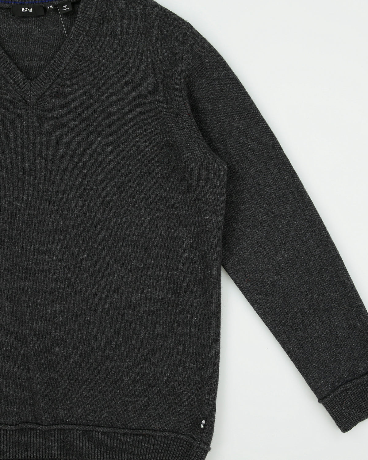 Vintage Hugo Boss Marl Grey Yak Wool Blend Knit Daffino V-Neck Jumper - XXL