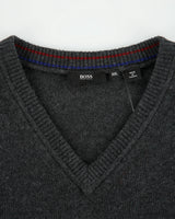 Vintage Hugo Boss Marl Grey Yak Wool Blend Knit Daffino V-Neck Jumper - XXL