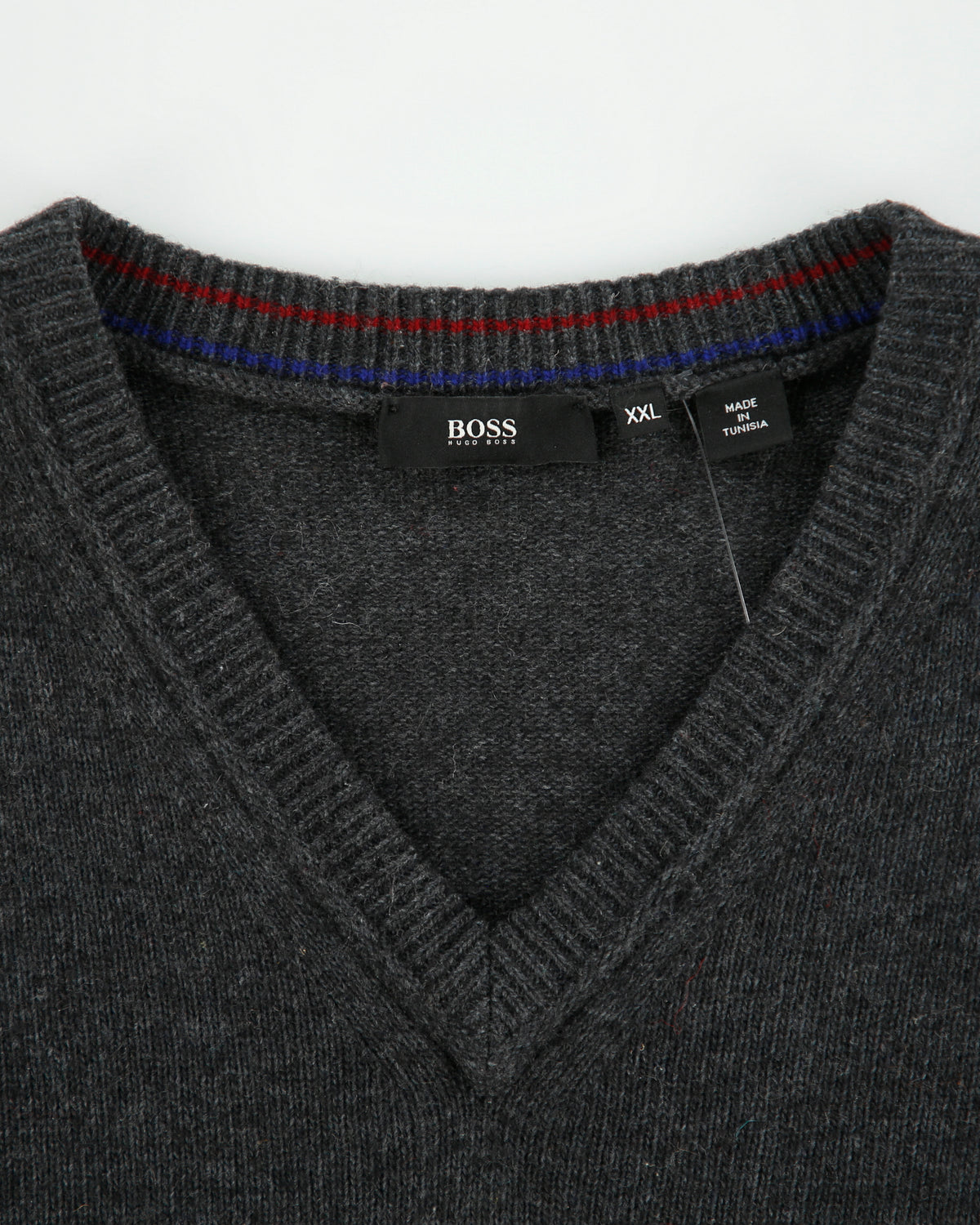 Vintage Hugo Boss Marl Grey Yak Wool Blend Knit Daffino V-Neck Jumper - XXL