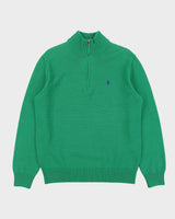 Vintage Polo Ralph Lauren Classic Knit Funnel Neck Quarter-Zip Jumper - L