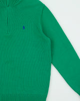 Vintage Polo Ralph Lauren Classic Knit Funnel Neck Quarter-Zip Jumper - L