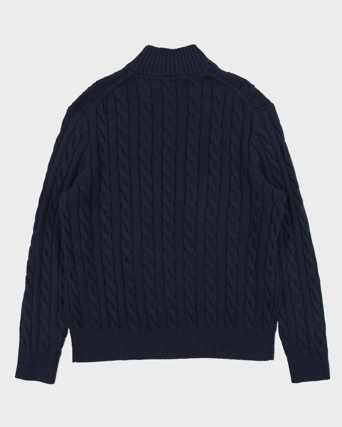 Vintage Polo Ralph Lauren Navy Classic Cable Knit Funnel Neck Quarter-Zip Jumper - XL
