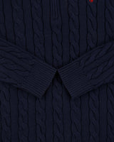 Vintage Polo Ralph Lauren Navy Classic Cable Knit Funnel Neck Quarter-Zip Jumper - XL