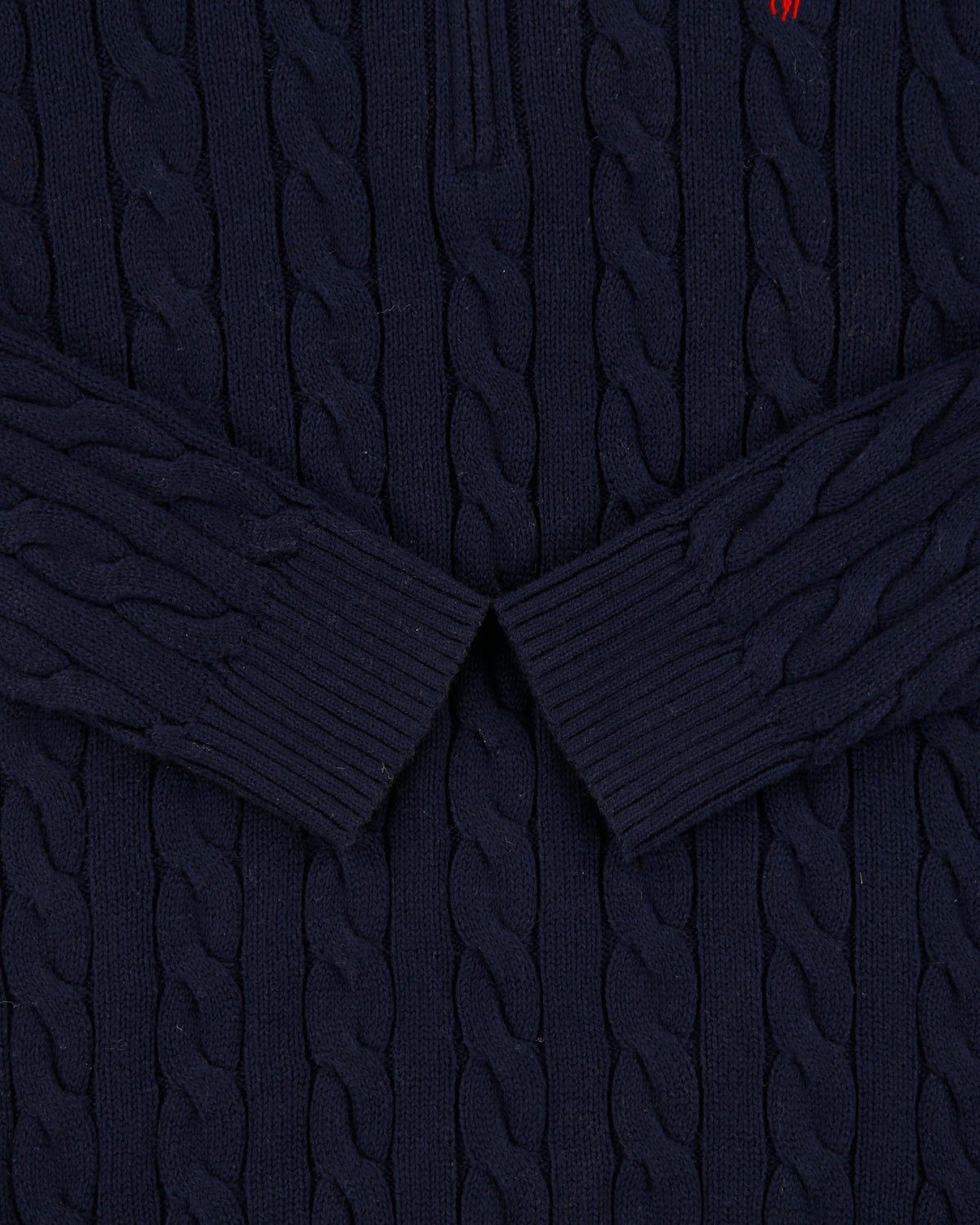 Vintage Polo Ralph Lauren Navy Classic Cable Knit Funnel Neck Quarter-Zip Jumper - XL
