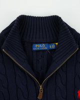Vintage Polo Ralph Lauren Navy Classic Cable Knit Funnel Neck Quarter-Zip Jumper - XL
