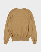 Vintage Y2K 00s Polo Ralph Lauren Tan Merino Wool Classic V-Neck Jumper - L