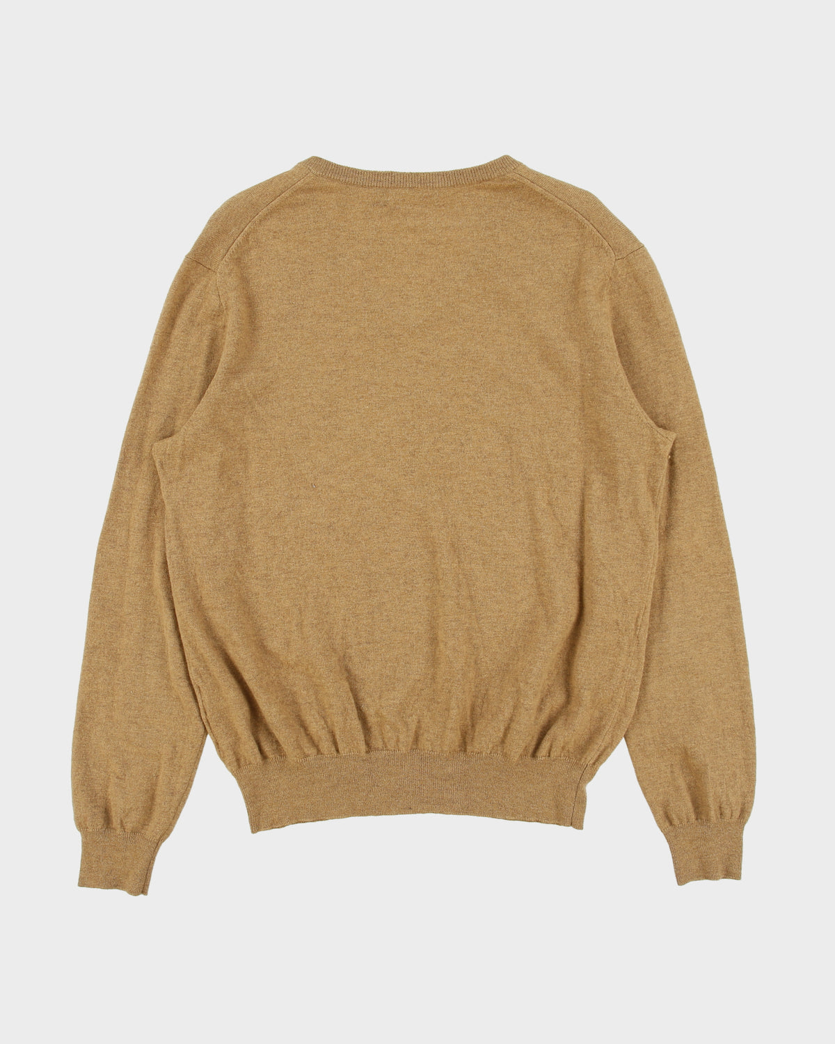 Vintage Y2K 00s Polo Ralph Lauren Tan Merino Wool Classic V-Neck Jumper - L