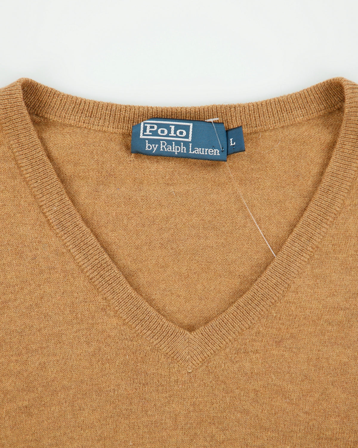 Vintage Y2K 00s Polo Ralph Lauren Tan Merino Wool Classic V-Neck Jumper - L