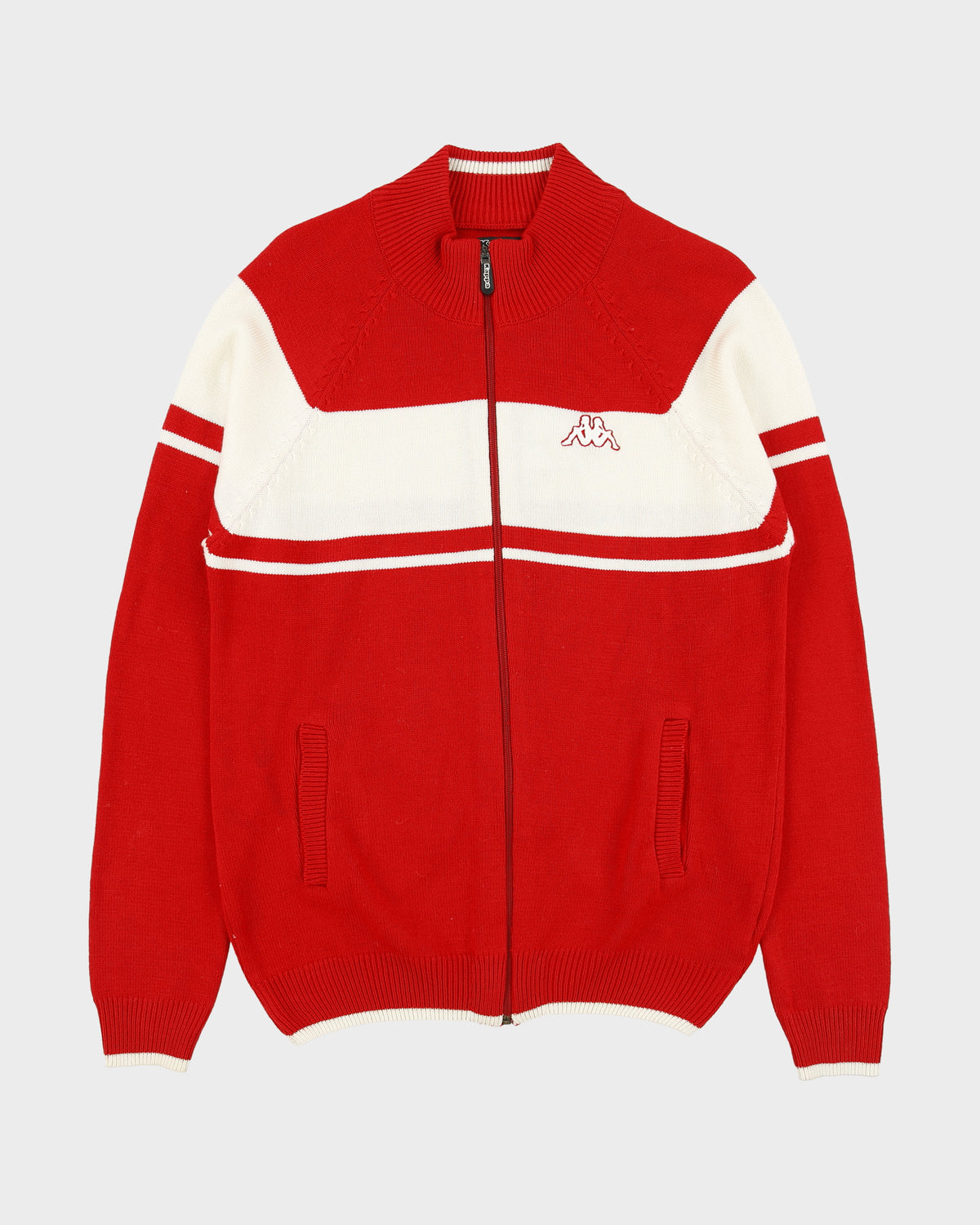 Vintage Kappa Embroidered Stripe Knit Zip-Up Cardigan - XL