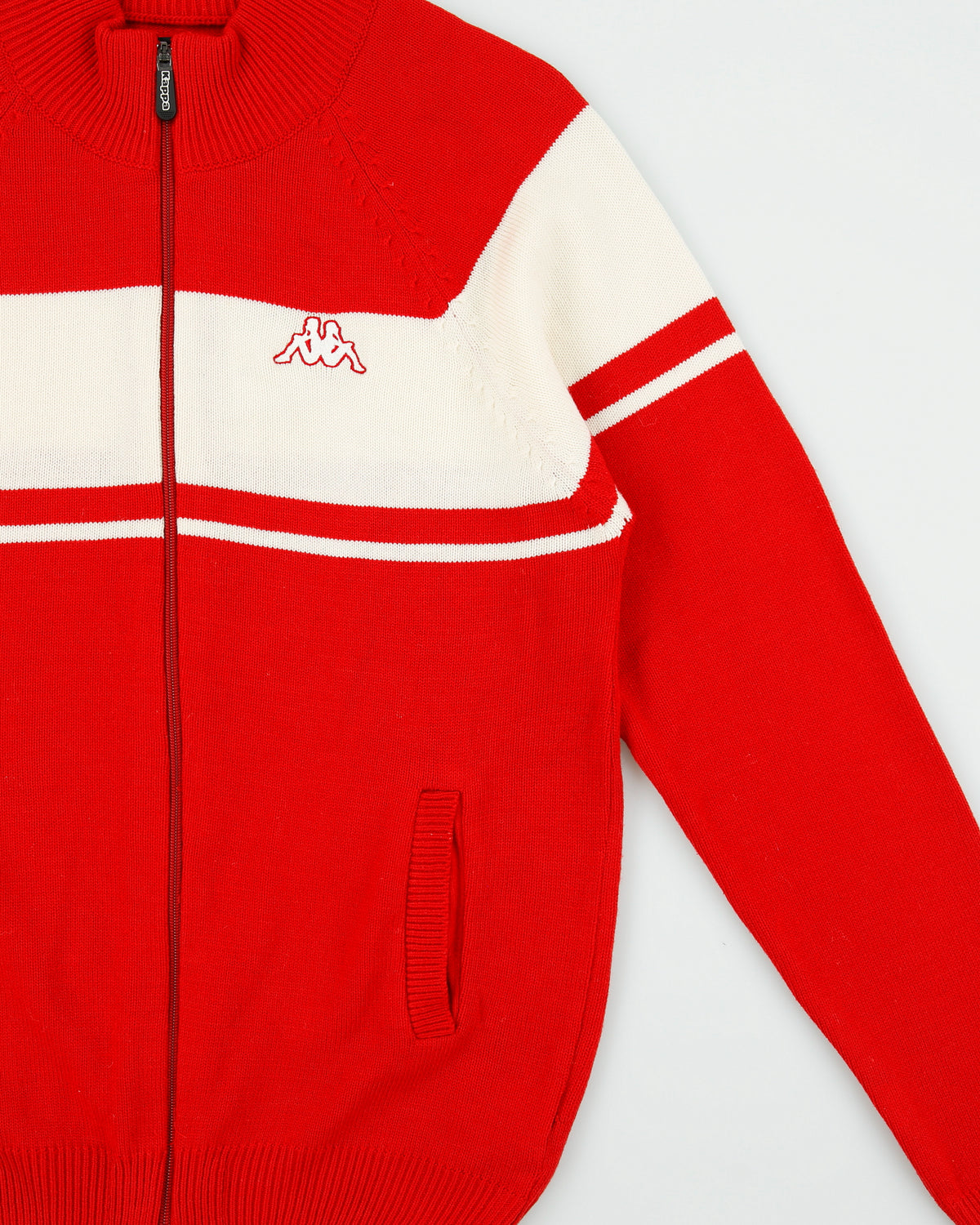 Vintage Kappa Embroidered Stripe Knit Zip-Up Cardigan - XL