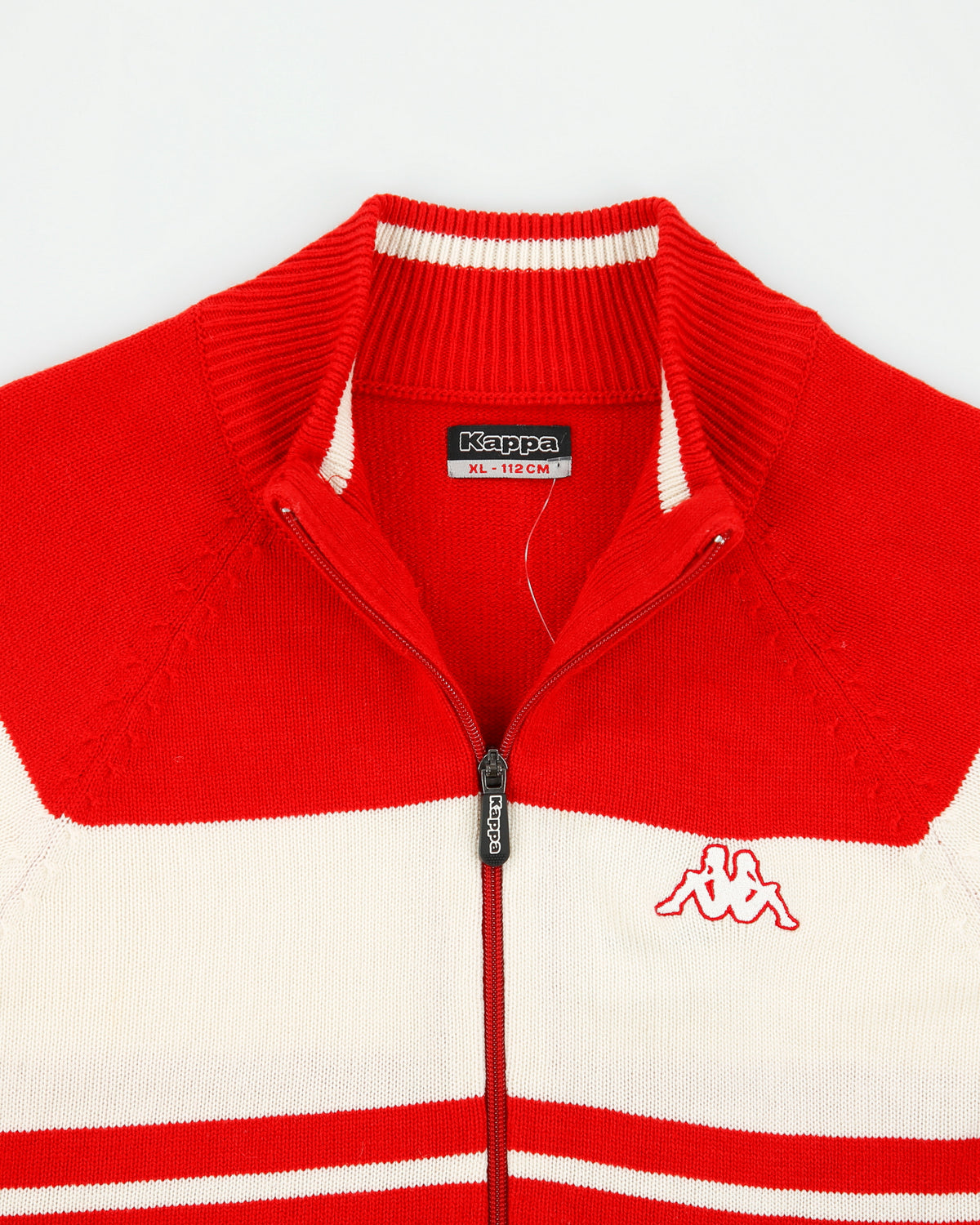 Vintage Kappa Embroidered Stripe Knit Zip-Up Cardigan - XL
