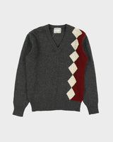 Vintage 1980s Sears Lambswool V-neck Argyle Knit Jumper - S