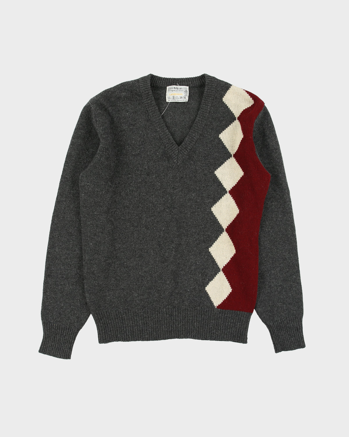 Vintage 1980s Sears Lambswool V-neck Argyle Knit Jumper - S