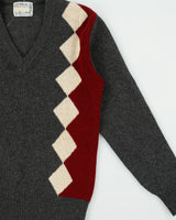 Vintage 1980s Sears Lambswool V-neck Argyle Knit Jumper - S