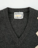 Vintage 1980s Sears Lambswool V-neck Argyle Knit Jumper - S