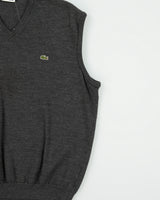 Vintage Y2K 00s Lacoste Marl Grey Wool V-Neck Tank Knit Sweater Vest - XL