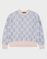 Acne Studios Katch 2 Tone Face Wool Knit Faded Pink Melange/Light Blue Crewneck Jumper - S