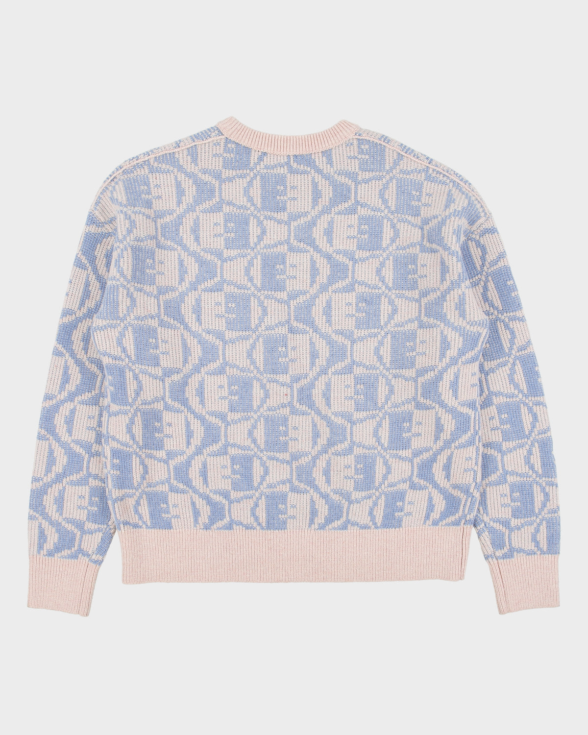 Acne Studios Katch 2 Tone Face Wool Knit Faded Pink Melange/Light Blue Crewneck Jumper - S