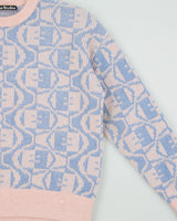 Acne Studios Katch 2 Tone Face Wool Knit Faded Pink Melange/Light Blue Crewneck Jumper - S