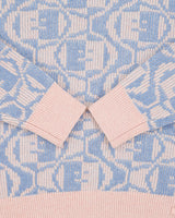 Acne Studios Katch 2 Tone Face Wool Knit Faded Pink Melange/Light Blue Crewneck Jumper - S