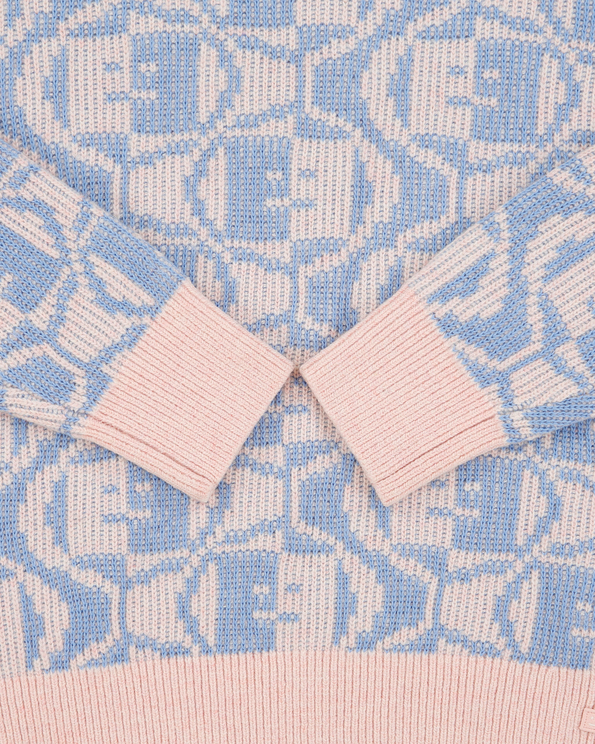Acne Studios Katch 2 Tone Face Wool Knit Faded Pink Melange/Light Blue Crewneck Jumper - S
