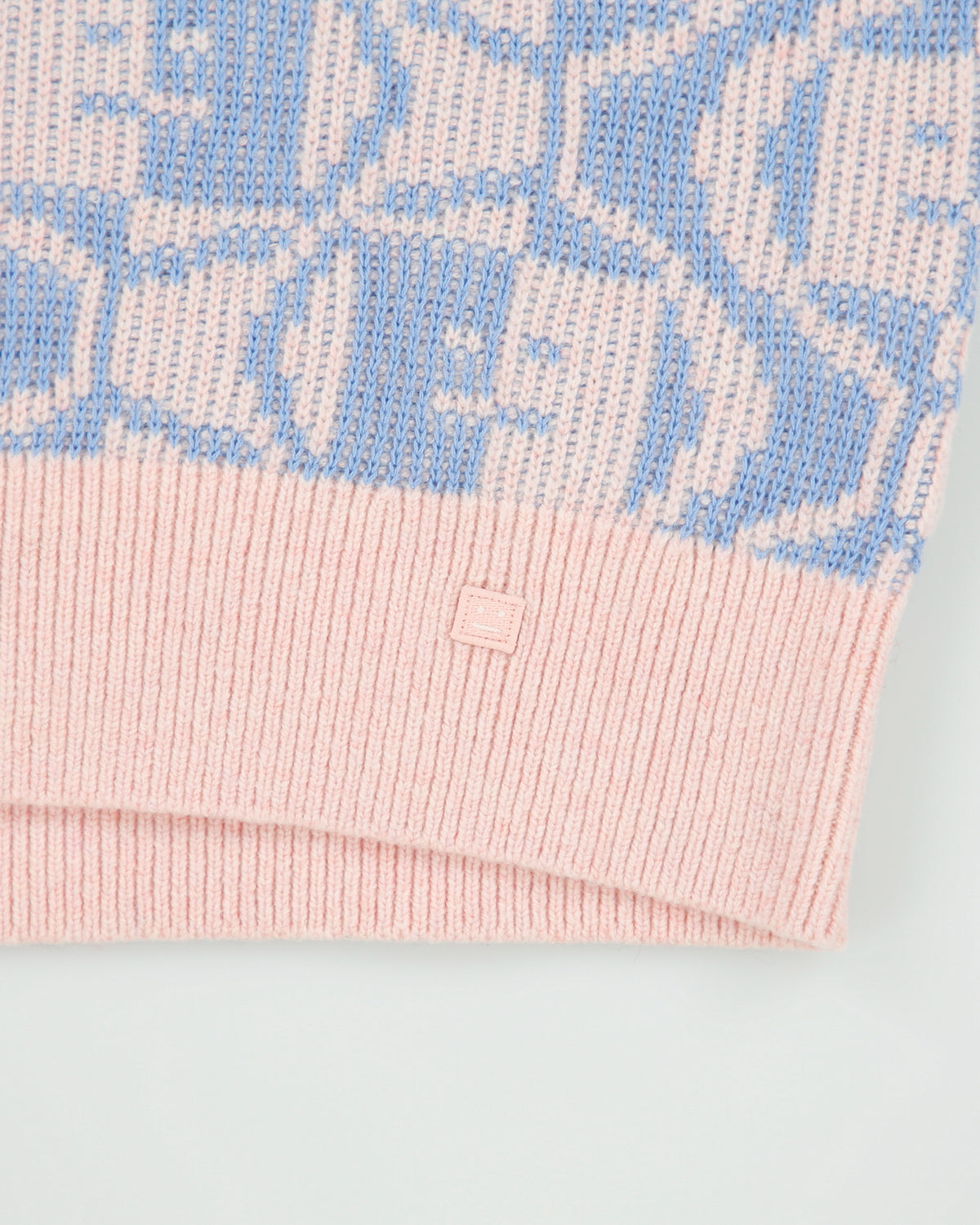 Acne Studios Katch 2 Tone Face Wool Knit Faded Pink Melange/Light Blue Crewneck Jumper - S